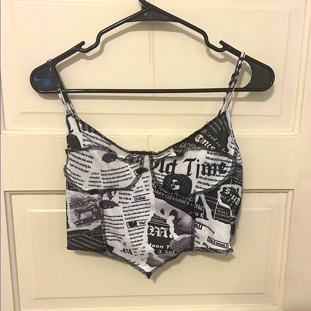 Black and White Newspaper Print Crop Top